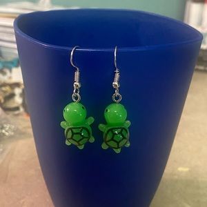 Green turtle earrings